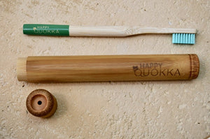 Happy Quokka Bamboo Toothbrush Case Travel Set